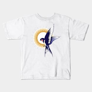 Flying Swallow Bird Colored Tattoo Kids T-Shirt